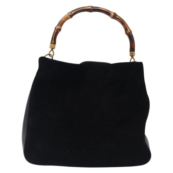 GUCCI Bamboo Hand Bag Suede Black Gold 001 1014 001 1014 - Picture 2 of 12